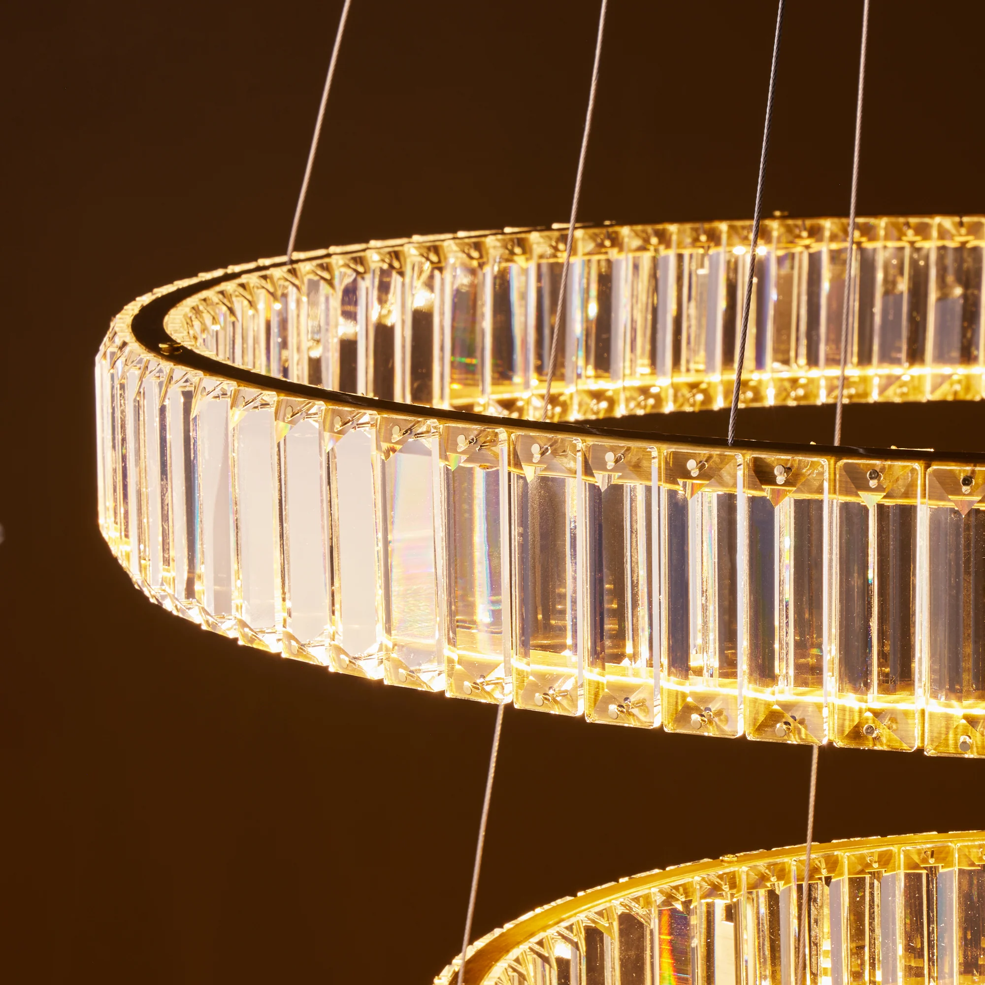Wonderella 3 ring chandelier in clear glass and brass - Image 4