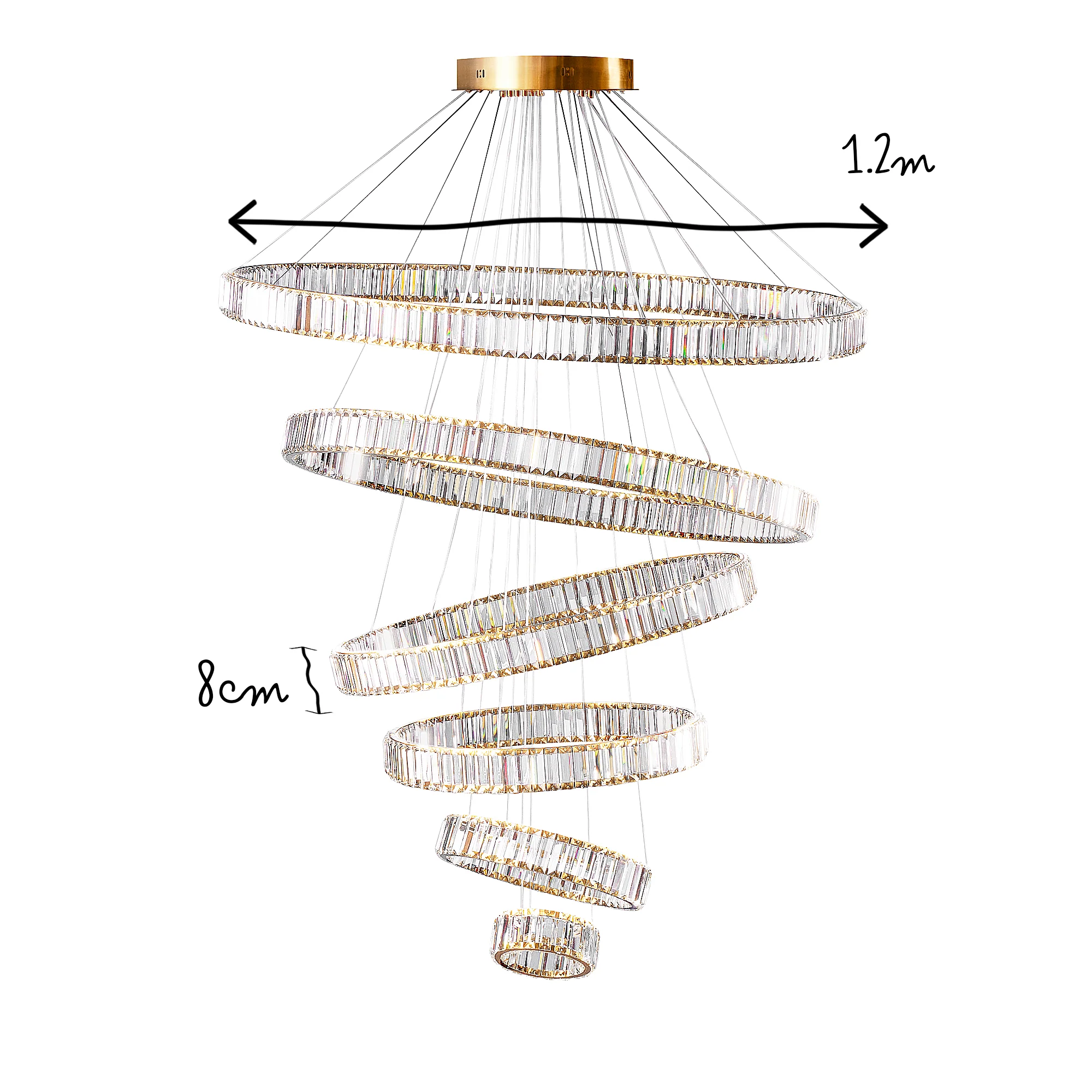 Wonderella 6 ring chandelier in clear glass and brass - Image 13