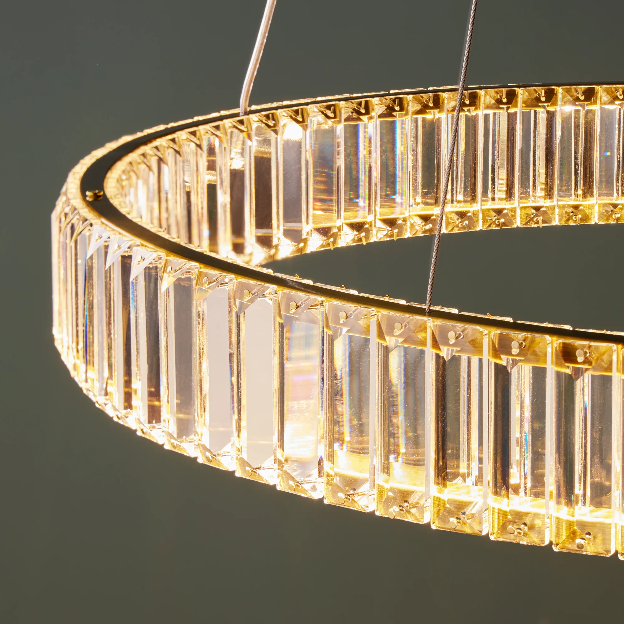 Wonderella single ring chandelier in clear glass and brass - Image 4
